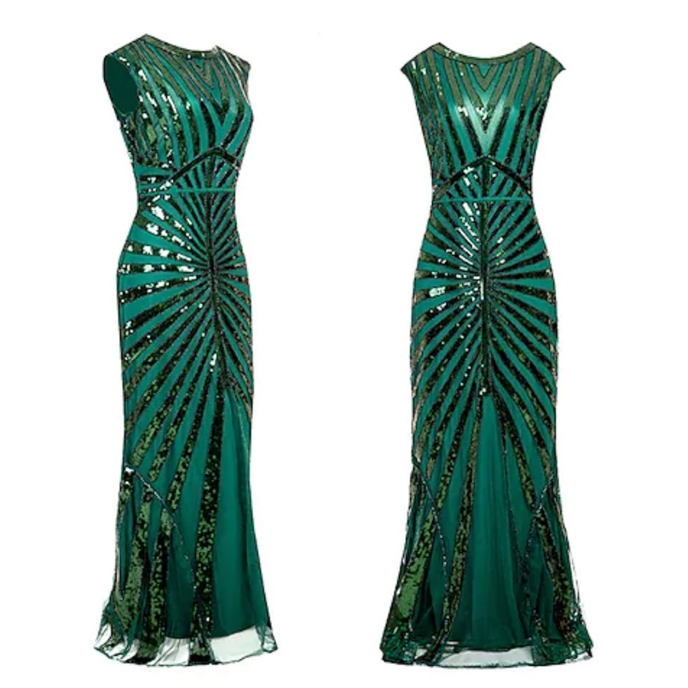 ✨OFFER✨Emerald green fundaisy flapper style Vintage sleeveless sequin prom dress